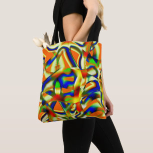 Colour patches on twisted greenish beige strips tote bag