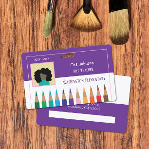 Colour Pencil Art Teacher Purple Horizontal Badge ID Badge