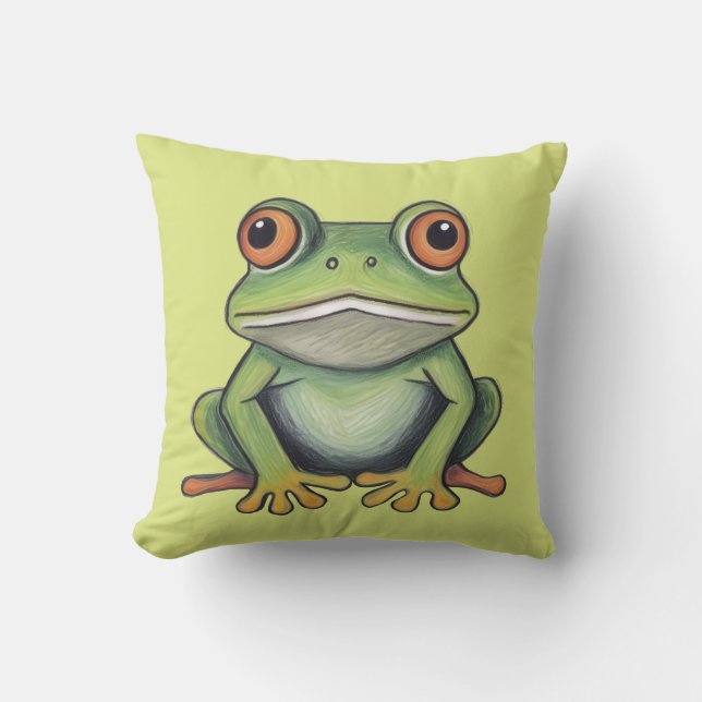 Colour Pencil Drawing Frog Cushion (Front)
