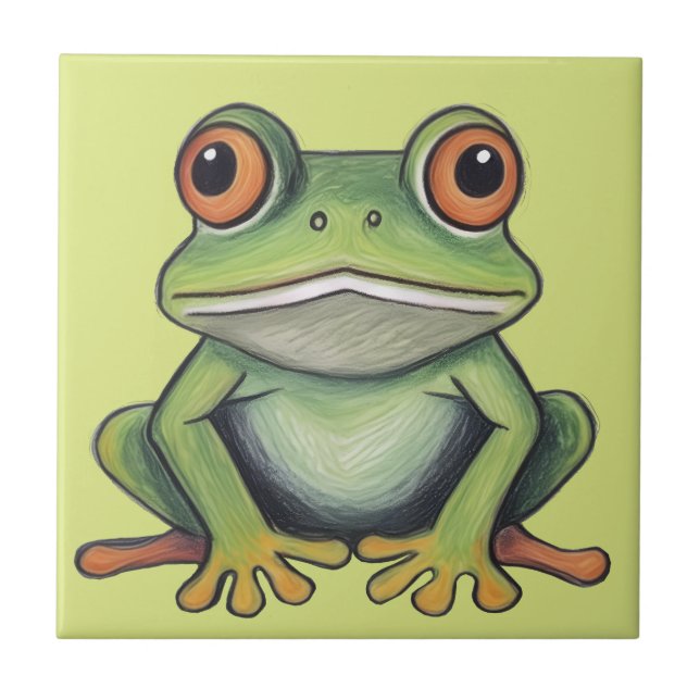 Colour Pencil Drawing Frog Tile (Front)