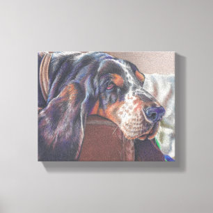 colour pencil drawing of basset hound dog on canvas print