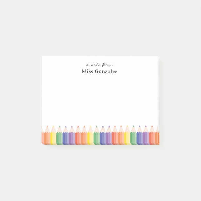Colour Pencil Personalised Teacher  Post-it Notes (Front)