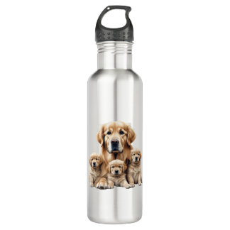 Colour pencil sketch of a Golden Retriever.  Essen 710 Ml Water Bottle