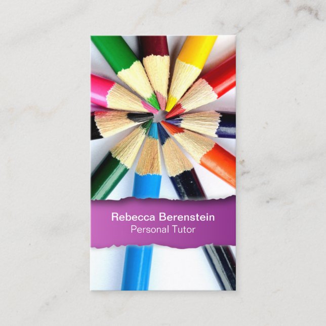 Colour Pencil Tutor Ripped Fuschia Business Card (Front)