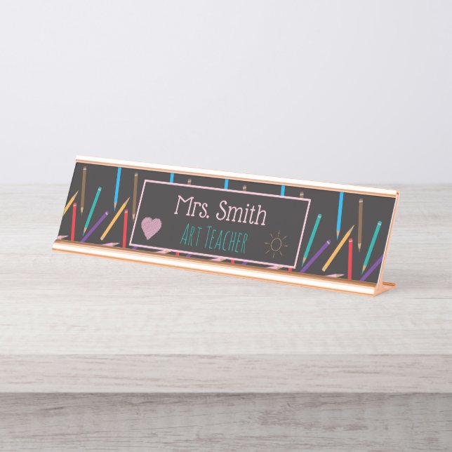 Colour Pencils Art Teacher Personalised Name Plate (Front)