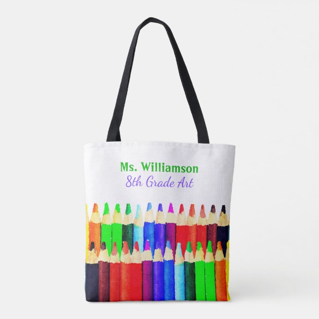 Colour Pencils Back To School Custom Teacher Name Tote Bag (Back)