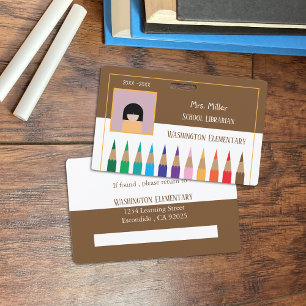Colour Pencils Doodle School Librarian Brown Badge ID Badge