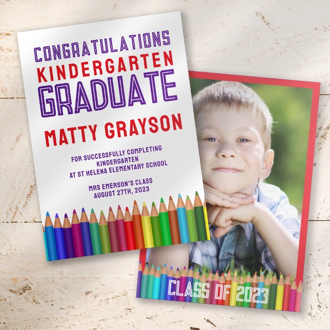 Colour Pencils Kindergarten Photo Graduation  Announcement (Creator Uploaded)
