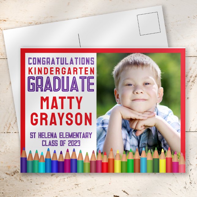 Colour Pencils Kindergarten Photo Graduation Announcement Postcard (Creator Uploaded)