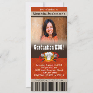 Colour Photo Barbecue BBQ Graduation Party Ticket Invitation