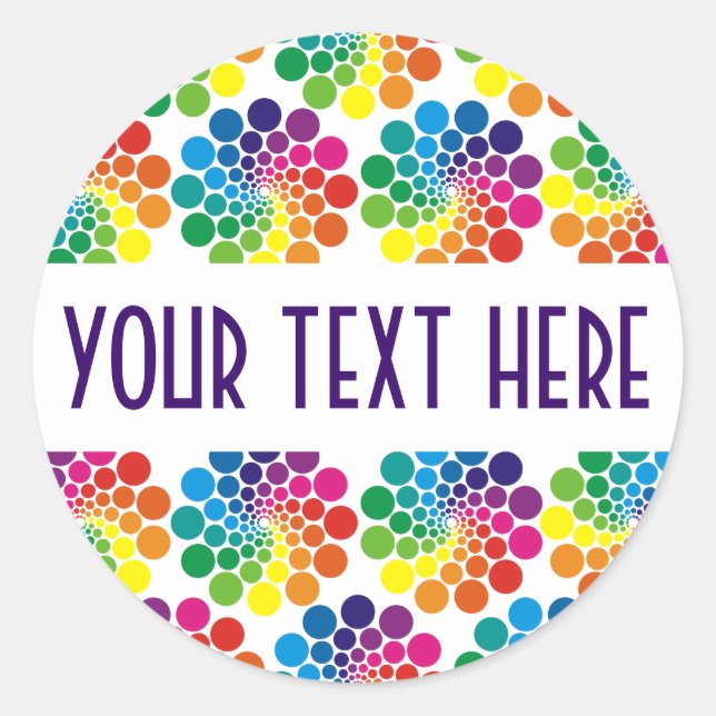 Colour Points Circle Pattern + your backgr. & text Classic Round Sticker (Front)
