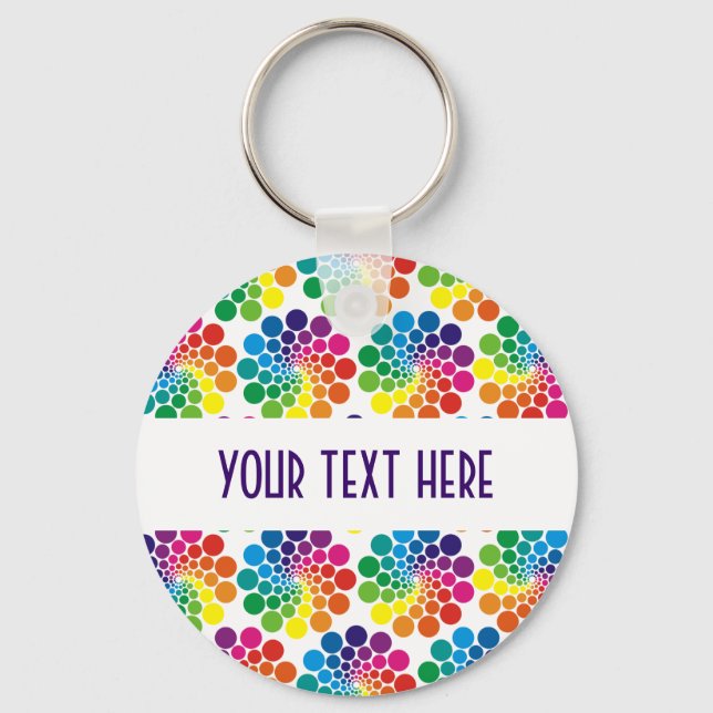 Colour Points Circle Pattern + your backgr. & text Key Ring (Front)