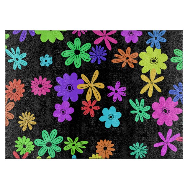 Colour Pop Cute Flowers Glass Cutting Board (Front)