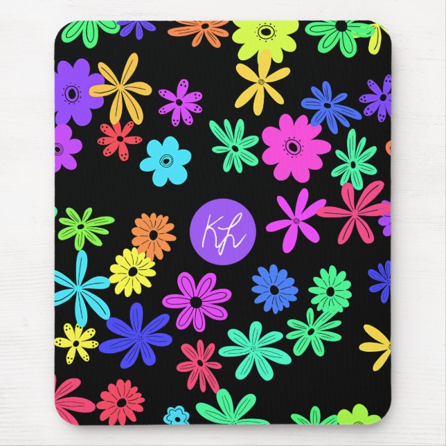 Colour Pop Cute Flowers Personalised Mouse Pad (Front)