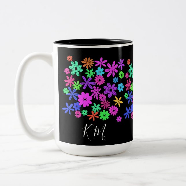 Colour Pop Cute Flowers Personalised Mug (Left)