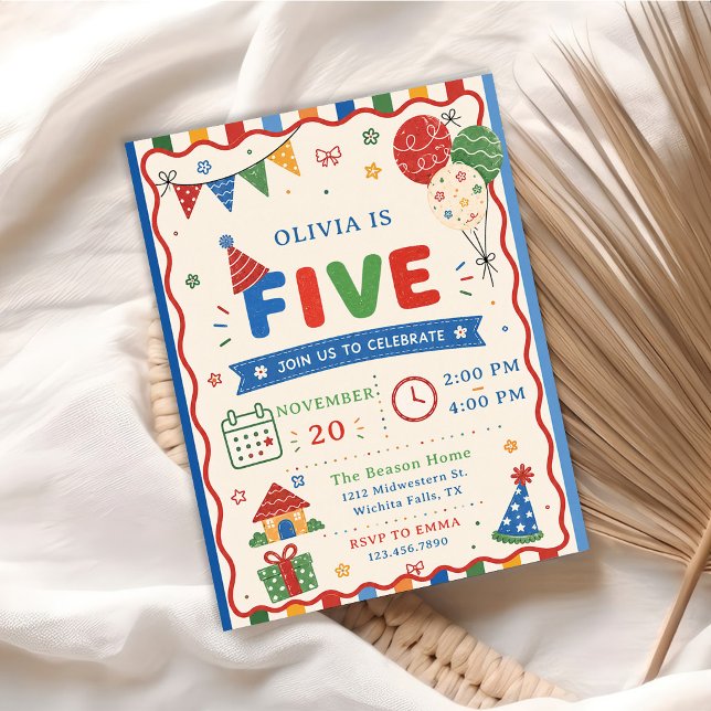 Colour Pop FIVE Birthday Party Invitation (Creator Uploaded)