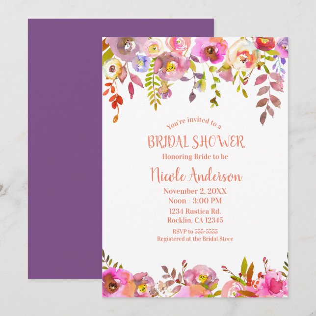 Colour Pop Orange Pink Spring Flower Bridal Shower Invitation (Front/Back)