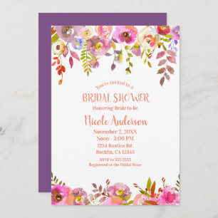 Colour Pop Orange Pink Spring Flower Bridal Shower Invitation