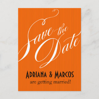 Colour Pop Pinstripe Save the Date | orange Announcement Postcard