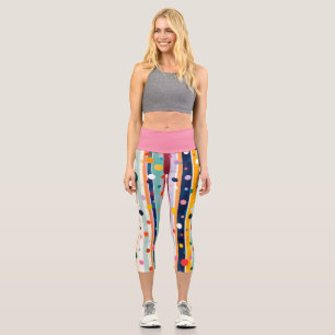 Colour Pop Polka Stripe Pattern Capri Leggings