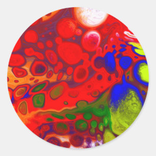 Colour Pop   Red Blue Fluid Art   Classic Round Sticker