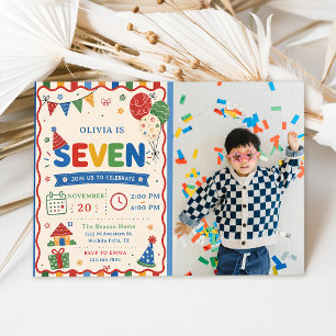 Colour Pop SEVEN Birthday Party Photo Invitation