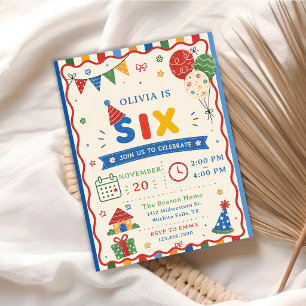 Colour Pop SIX Birthday Party Invitation
