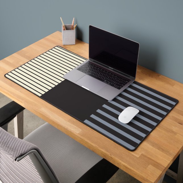 Colour Pop Stripes - Black, Grey and Cream Desk Mat (Office 2)
