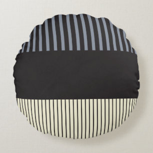 Colour Pop Stripes - Black, Grey and Cream Round Cushion