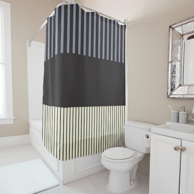 Colour Pop Stripes - Black, Grey and Cream Shower Curtain (In Situ)