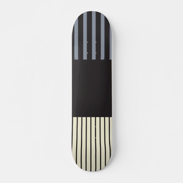 Colour Pop Stripes - Black, Grey and Cream Skateboard (Front)