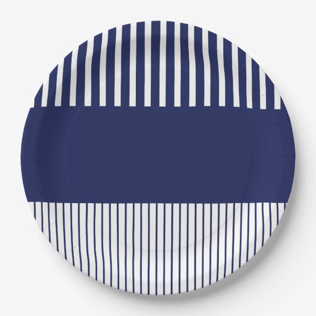 Colour Pop Stripes - Blue and White Paper Plate (Front)