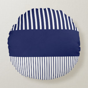 Colour Pop Stripes - Blue and White Round Cushion
