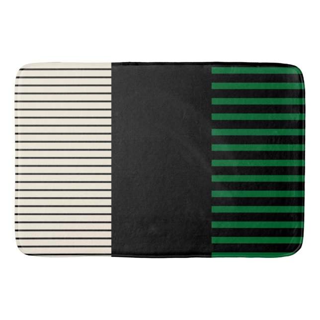 Colour Pop Stripes - Green, Cream and Black Bath Mat (Front)