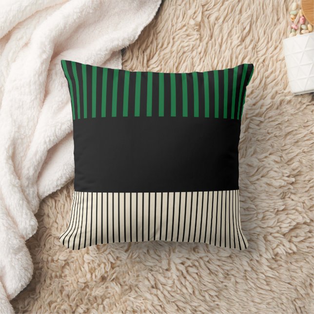 Colour Pop Stripes - Green, Cream and Black Cushion (Blanket)