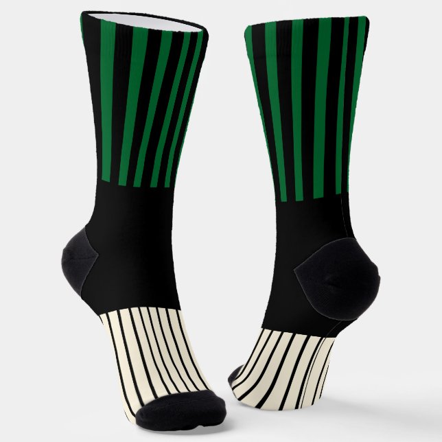 Colour Pop Stripes - Green, Cream and Black Socks (Angled)