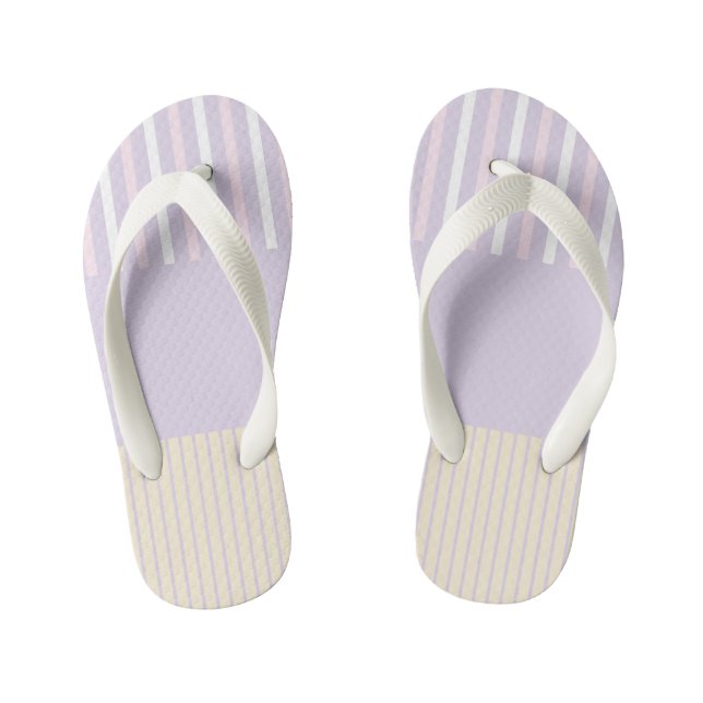 Colour Pop Stripes - Pastel Pink, Yellow & Purple Kid's Flip Flops (Footbed)