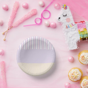 Colour Pop Stripes - Pastel Pink, Yellow & Purple Paper Plate