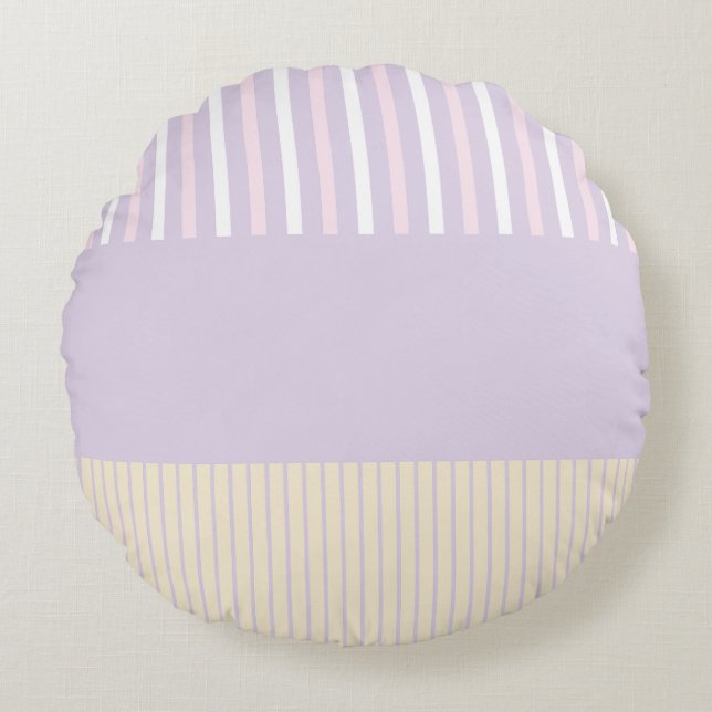 Colour Pop Stripes - Pastel Pink, Yellow & Purple Round Cushion (Front)
