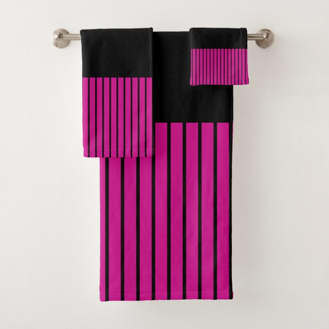Colour Pop Stripes - Pink, Purple, Blue and Black Bath Towel Set (Insitu)