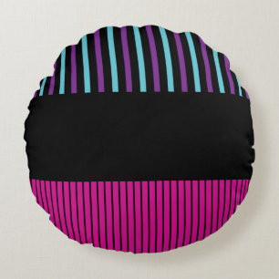 Colour Pop Stripes - Pink, Purple, Blue and Black Round Cushion