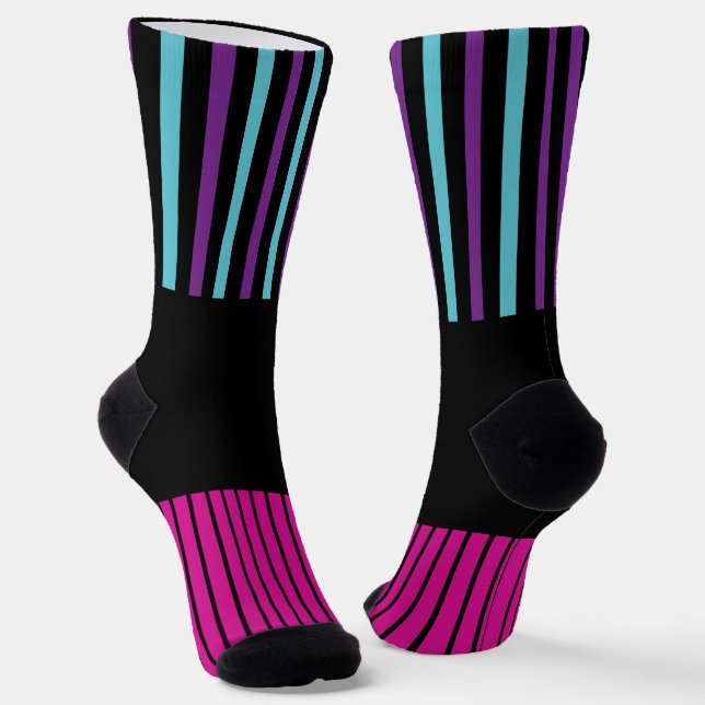 Colour Pop Stripes - Pink, Purple, Blue and Black Socks (Angled)