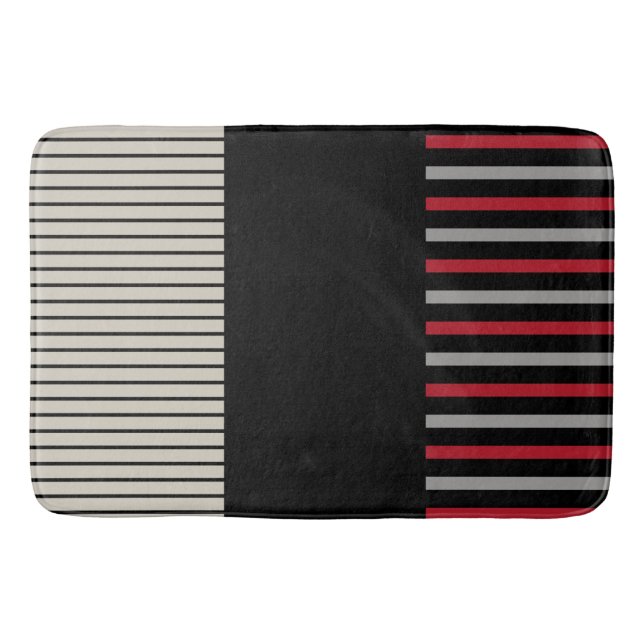 Colour Pop Stripes-Red, Grey, Black and Bone White Bath Mat (Front)