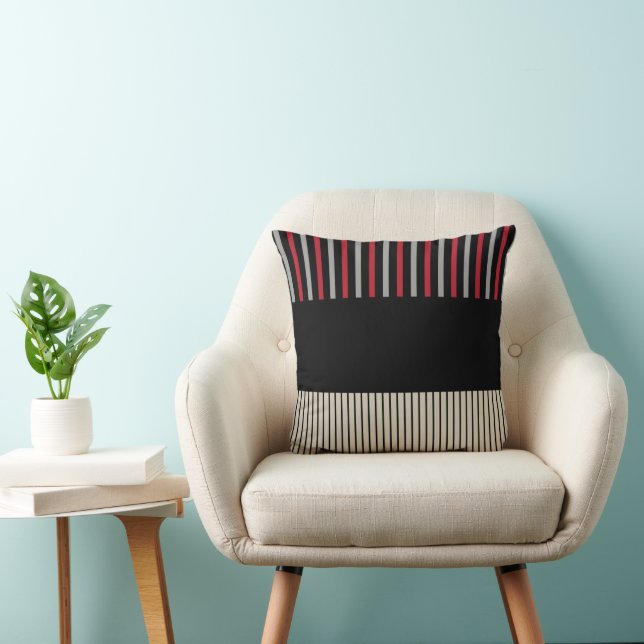 Colour Pop Stripes-Red, Grey, Black and Bone White Cushion (Chair)