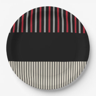 Colour Pop Stripes-Red, Grey, Black and Bone White Paper Plate
