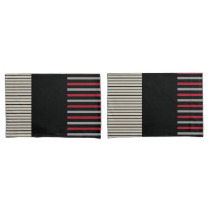 Colour Pop Stripes-Red, Grey, Black and Bone White Pillowcase