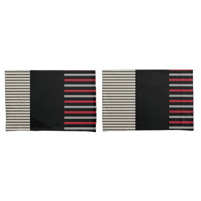 Colour Pop Stripes-Red, Grey, Black and Bone White Pillowcase (Front-Set)