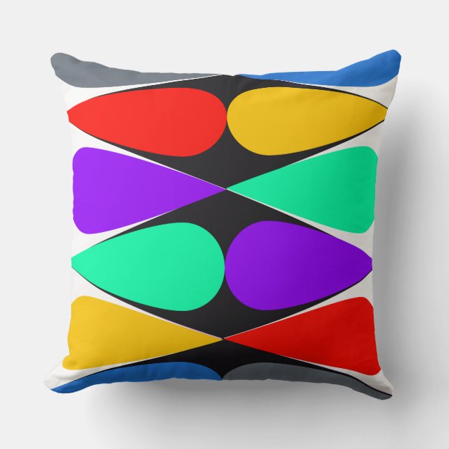 Colour-Pop Teardrop Geometry on Black Diamond Stri Cushion (Front)