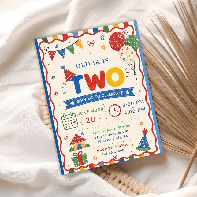 Colour Pop TWO Birthday Party Invitation (Creator Uploaded)