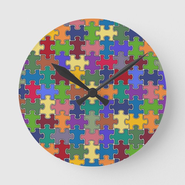 colour puzzle pieces round clock (Front)